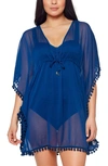 Bleu Rod Beattie Pompom Cover-up Caftan In Navy