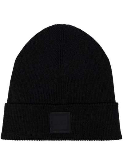 Hugo Boss Logo Patch Knitted Beanie In Blue