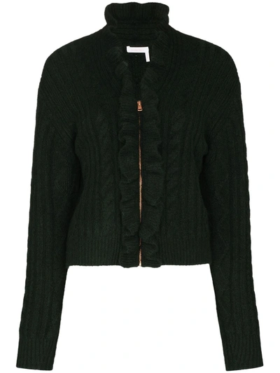 See By Chloé Green Frill Zip-up Knit Cardigan