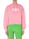 Msgm Logo Printed Hooded Sweater In Pink