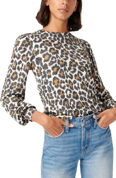 Jcrew Super Cozy Leopard Puff Sleeve Pullover In Ivory Brown