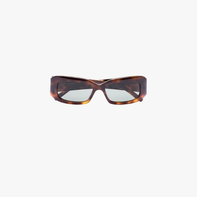 Saint Laurent Brown Rectangular Tortoiseshell Sunglasses