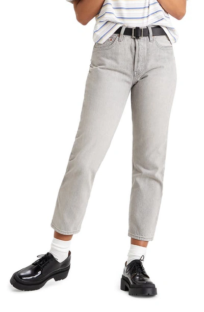 Levi's 501 High Rise Straight Leg Crop Jeans In Light Gray-grey In Opposites Attract