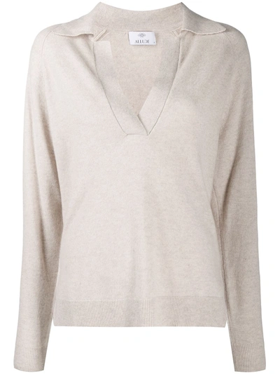 Allude V-neck Fine-knit Jumper In Neutrals