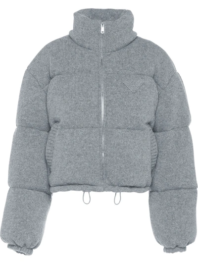 Prada Wool And Cashmere Puffer Jacket In Grey
