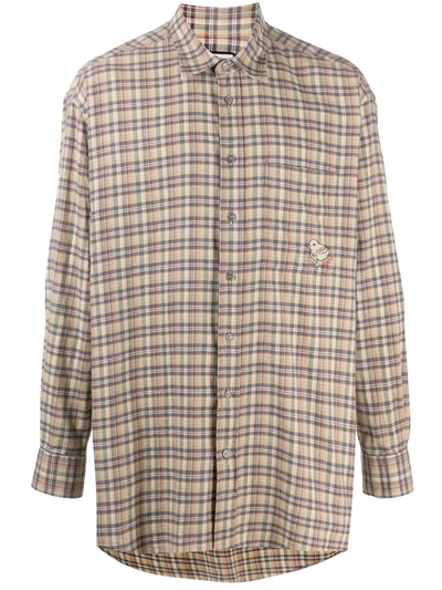 Gucci Multicolor Cotton Flannel Check Shirt In 9128 Beige/