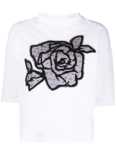 Red Valentino T-shirt With Rose Embroidery In White