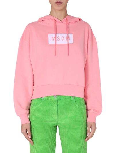 Msgm Cropped Boxy Hoodie With Drawstring In Pink