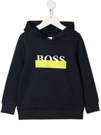 Hugo Boss Kids' Logo Print Hoodie In Blue