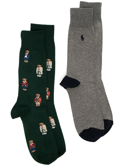 Polo Ralph Lauren Teddy Bear Pattern Socks (set Of Two) In Green