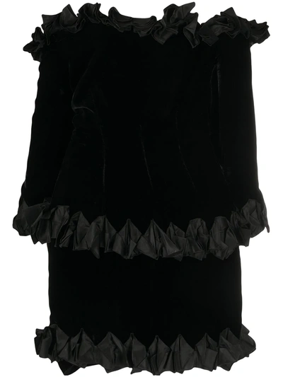 Pre-owned Saint Laurent Ruffled Fitted Mini Dress In Black