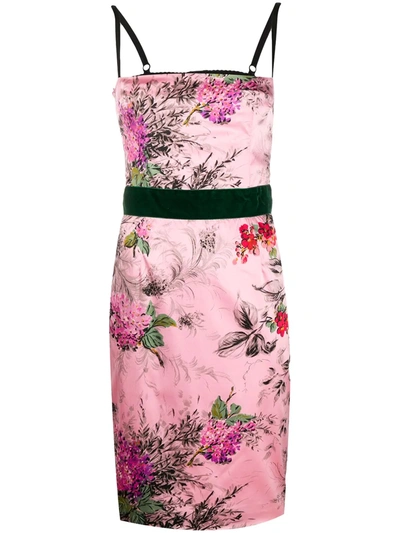 Pre-owned Dolce & Gabbana Floral Print Fitted Dress In Pink