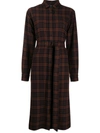 KENZO CHECKED BELTED LONG-SLEEVE DRESS