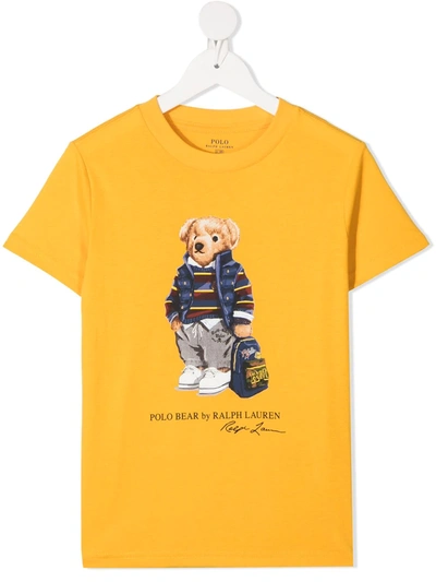 Ralph Lauren Kids' Polo Bear Print T-shirt In Yellow