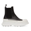 Alexander Mcqueen Black And White Leather Tread Chelsea Boots In Black,white