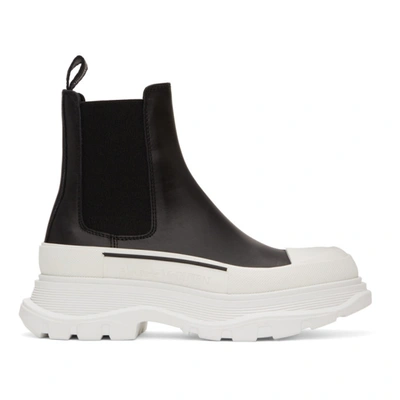 Alexander Mcqueen Black And White Leather Tread Chelsea Boots