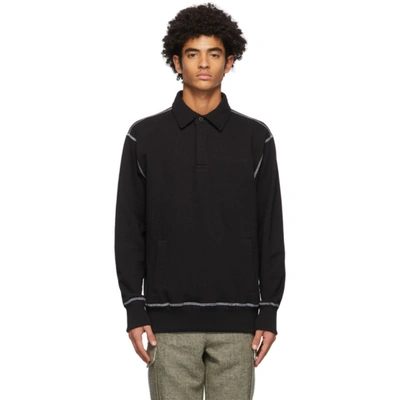 Aimé Leon Dore Aime Leon Dore Black Cross-stitch Rugby Long Sleeve Polo In Jet Black