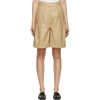 LVIR BEIGE FAUX-LEATHER PLEATED SHORTS