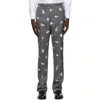 THOM BROWNE THOM BROWNE GREY WOOL ANIMAL EMBROIDERED TROUSERS