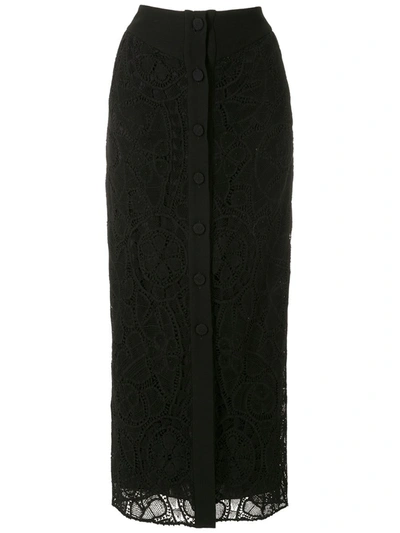 Martha Medeiros Sofia Lace-overlay Silk Satin Pencil Skirt In Black