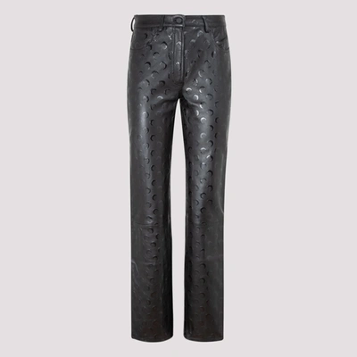 Marine Serre Crescent Moon Print Leather Pants In Black