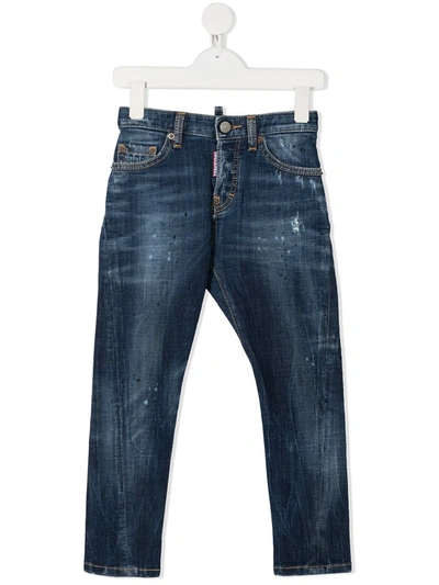 Dsquared2 Kids' Twist Distressed Slim-fit Jeans In Blue