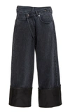 R13 WOMEN'S CROSSOVER LEATHER-CUFF WIDE-LEG JEANS