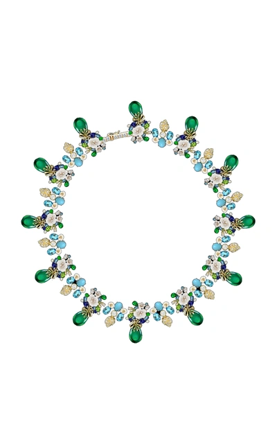 Anabela Chan 18k Yellow Gold Vermeil Emerald Turquoise Palm Paradise Necklace In Blue