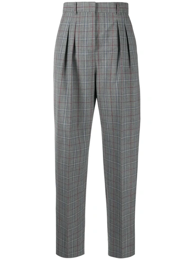 Tory Burch Plaid Wool-blend Trousers In Grey