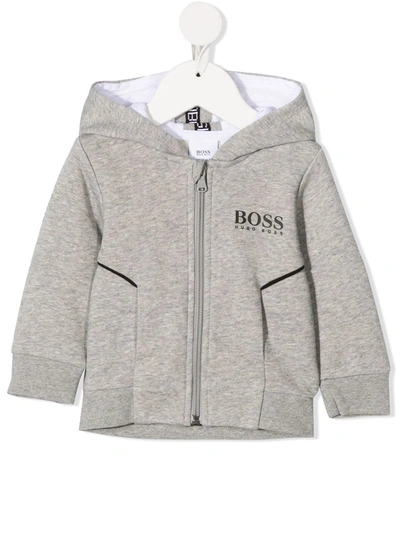 Hugo Boss Babies' Logo印花拉链连帽衫 In Grey