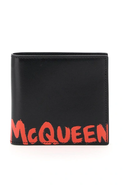 Alexander Mcqueen Bi-fold Wallet Graffiti Logo In Black,red