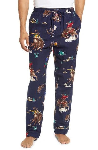 Polo Ralph Lauren Men's Printed Cotton Flannel Pajama Pants In Cruise Navy Cowboy Print