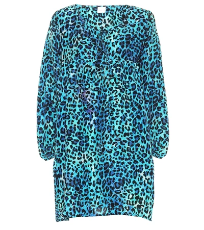 Anna Kosturova Leopard-print Silk Minidress In Blue