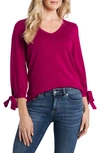 CECE TIE SLEEVE COTTON BLEND SWEATER,7060200