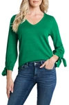 Cece Tie Sleeve Cotton Blend Sweater In Vibrant Kelly
