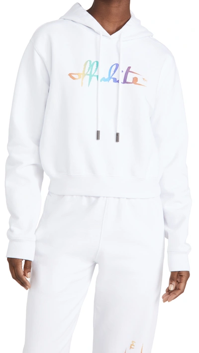 Off-white Rainbow Logo Print Cropped Hoodie In White