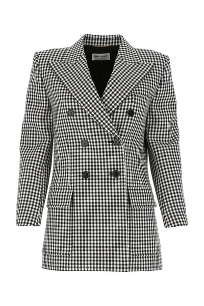 Saint Laurent Houndstooth Print Blazer In Multi