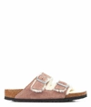 Birkenstock Arizona Mauve Shearling-lined Suede Sliders In Pink