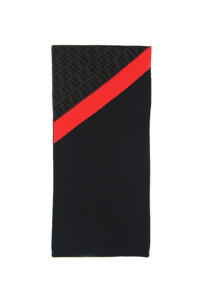 Fendi Ff Stripe Knit Scarf In Brown,black,red
