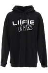 Raf Simons Distressed Life On Mars-print Hoodie In Black