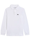 Lacoste Long-sleeve Cotton Polo Top In Bianco
