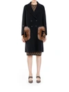 Fendi Coat With Fur Pockets In Black