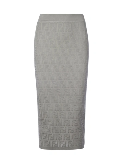 Fendi Cotton-blend Knit Midi Skirt In Grey
