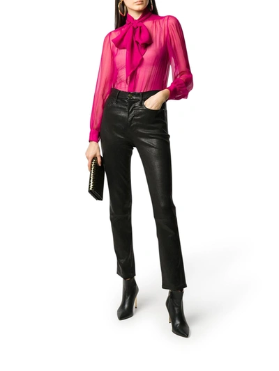 Saint Laurent Pussy Bow Sheer Blouse In Multicolour
