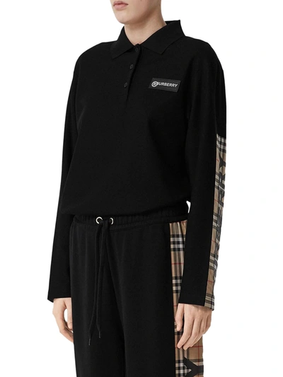 Burberry Vintage Check Panel Polo Shirt In Black
