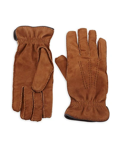 Brunello Cucinelli Cashmere-lined Suede Gloves In Cognac