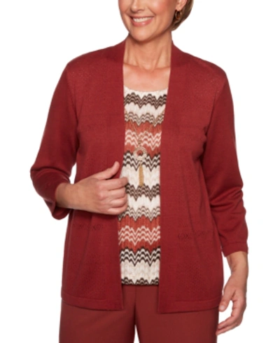 Alfred Dunner Petite Cedar Canyon Layered-look Pointelle Sweater In Russet