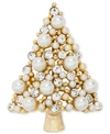 Charter Club Gold-tone Crystal & Imitation Pearl Tree Pin, Created For Macy's In Gold