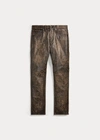 DOUBLE RL SLIM FIT EMBOSSED LEATHER PANT,0043687003