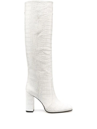 Paris Texas Crocodile Effect Square Toe Boots In White